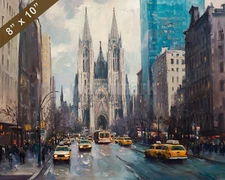 New York with St. Patricks Cathedral oil painting 8x10 Print