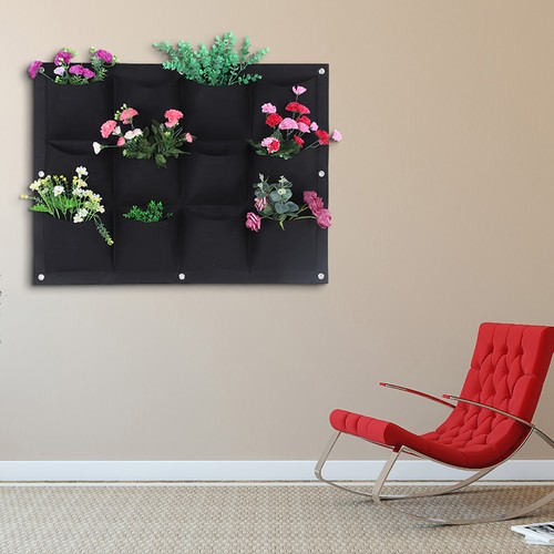Black 12 Pockets Degradable Vertical Hanging Wall Garden Plant Grow Bag
