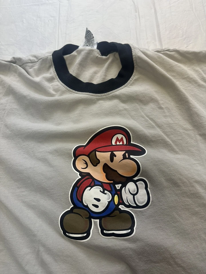 Camisa Paper Mario Super Mario Bros Vintage Y2k XL Gris Algodón Videojuego Camiseta Foto 2 de 4