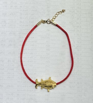 ブレスレット wing bling 14k Mare Lucky Fish Wish Bracelet 24k Solid Yellow Gold Lucky Fish Charm with 14k Gold Red