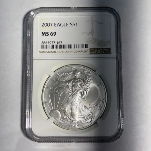 2007 $1 American Silver Eagle - NGC MS69 - 1ozt .999 silver