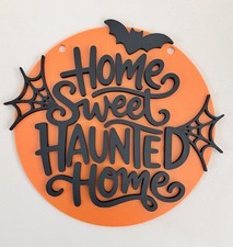 Home Sweet Haunted Home Halloween Sign Wall Decoration Plaque Decor Orange