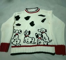 Disney Dalmatian 101 Dog Print Knit Sweater White/Red/Black Size M Vintage 80's