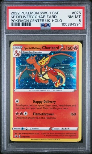 2022 POKEMON SWSH BLACK STAR PROMO #075 SPECIAL DELIVERY CHARIZARD-HOLO PSA 8