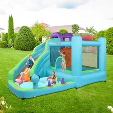 Inflatable Bounce House with Slide & Blower With Repair Kit,Water pipe,Basketbal