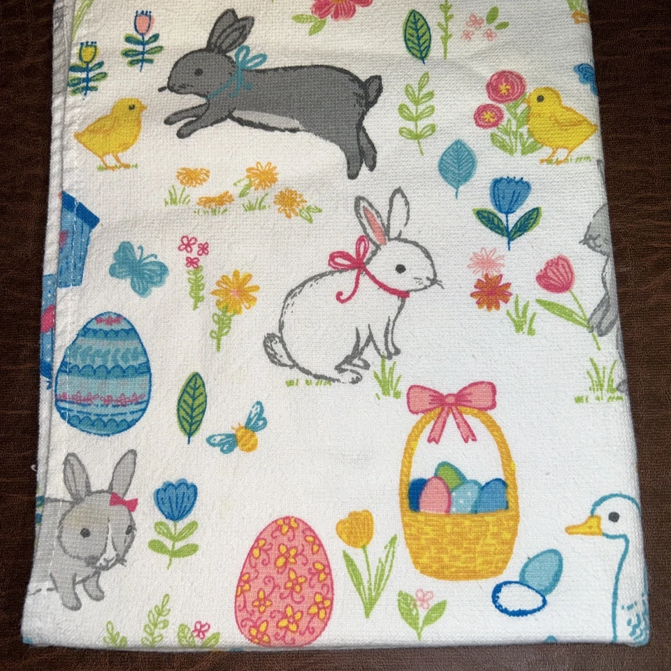 Toalla de mano Spring Bunny Kitchen Pascua floral 100 % algodón 18x26" Cynthia Rowley Foto 2 de 4