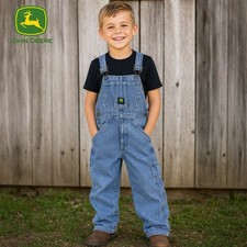 John Deere Kids Denim Overalls Size 7 Blue Bib Carpenter Workwear