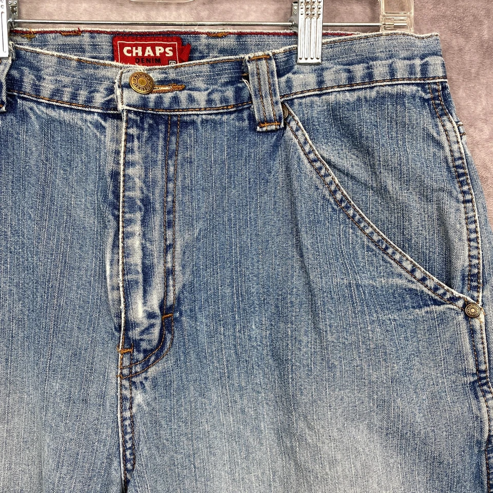 Pantalones Cortos de Jean Vintage Y2K Chaps Denim Calce Carpintero Hombres 32 Sueltos Años 00 Preppy Foto 3 de 4