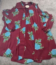 NWT Umgee Womens Red Floral Dress  Large Lined Knee Length Boho Flowy Country