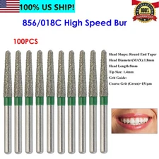 Diamond Bur 856/018C Round End Taper Coarse Friction Grip High Speed Green 100PC
