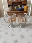 Vintage Anchor Hocking Glass Gingerbread Holiday  Pedestal Mugs Set of Two.