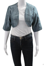 Carolina Herrera Women Designer Blue Polyester Blend 3/4 Sleeve Jacket Size 8