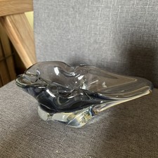 Vintage 1950s Hand Blown Harrachov Czech Blue Glass Ashtray Sculptural Art Bowl