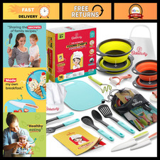 Kids Cooking Set with Real Utensils, Kitchen Tool Guide, Fun Cooking Activity
