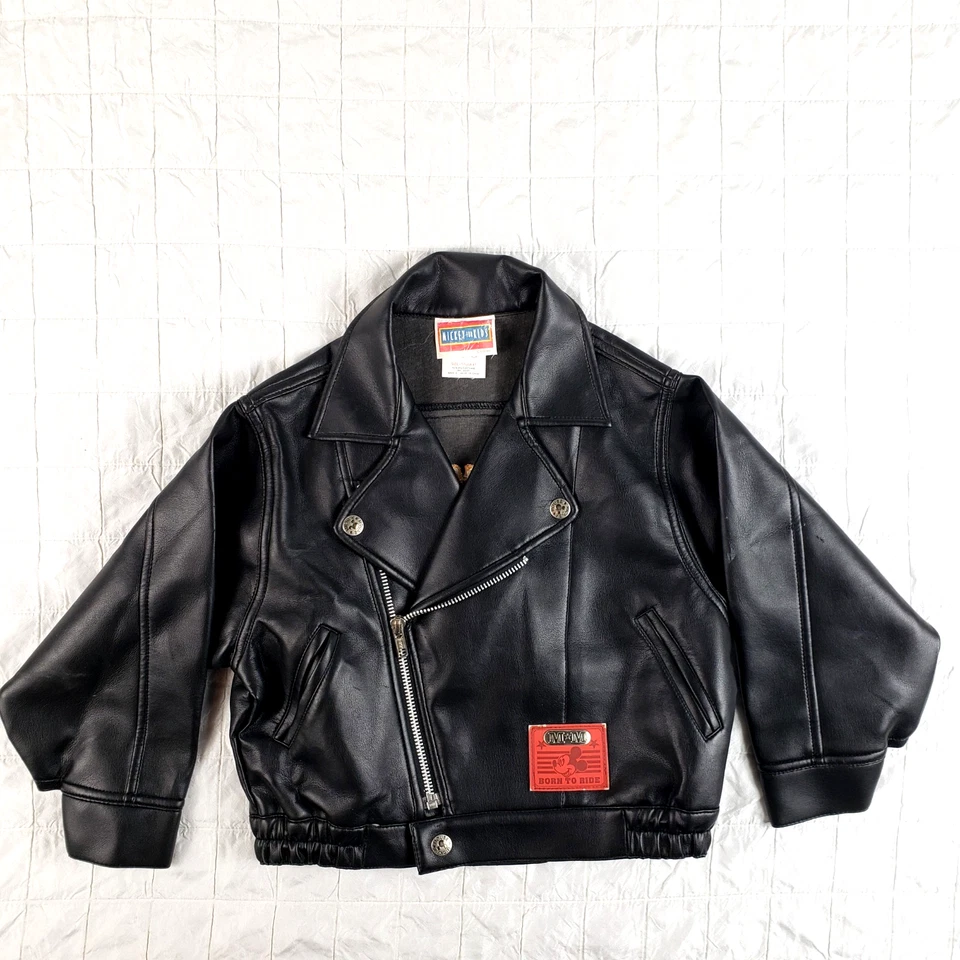 Chaqueta de moto de cuero para niños Mickey Mouse Disney talla 4T Born To Ride Foto 4 de 4