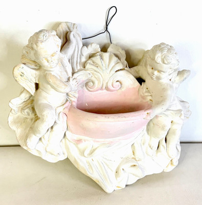 Gino Ruggeri Alabaster / Plaster  Wall Mount Cherubs Holy Water Fountain Vintage