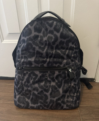 Michael Kors Kelsey Large Animal Print Backpack Black/Gray Zip Pockets Tag