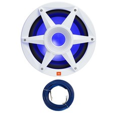 JBL Stadium Marine M1000 10" 900W White RGB LED Subwoofer, 20 Feet Speaker Wire