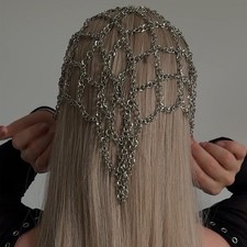 Women Headdress Squares Tassels Metal Hair Net Chain Jewelry Headwear 25471
