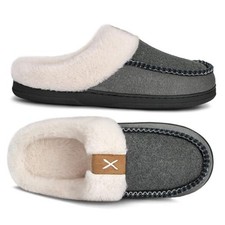 Slippers for Men Moccasins Memory Foam Fluffy Mens Slippers Slip on 9-10 Grey