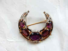 VTG RARE TRIFARI EMPRESS EUGENIE AMETHYST RHINESTONE CRECENT MOON BROOCH PIN