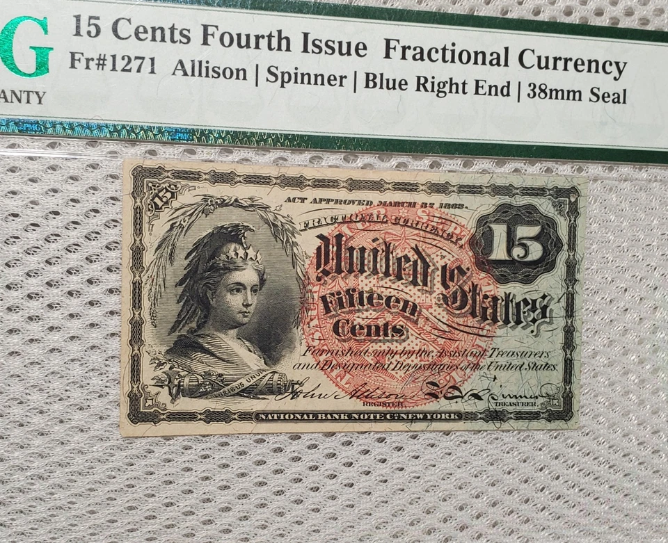 15 Cents Fourth Issue Fractional Currency Fr#1271 Allison/Spinner PMG Choice 35 - Image 3 of 4