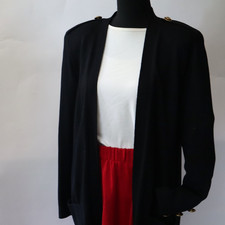 Vtg St John by Marie Gray Knit Jacket Cardigan, Classic Blk w Gold Sz Small USA