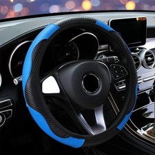 Car Steering Wheel Cover Red Black Leather Anti-slip For 1538cm Carbon Fiber
