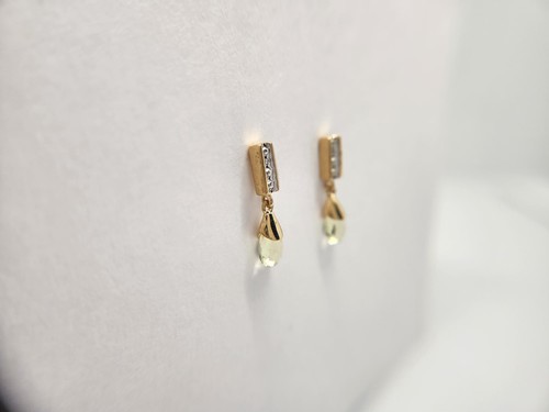 Estate 14kt Yellow Gold Briolette Peridot Diamond Accent Drop Earrings - Picture 3 of 8
