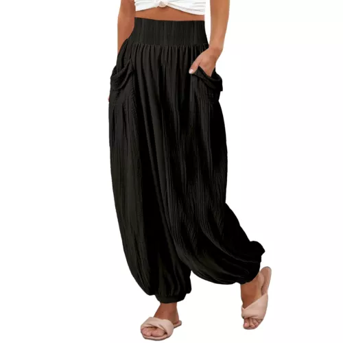 Lose Damen-Freizeithose mit breitem Bein böhmisch Hippie Übergröße Sport Yoga Hose - Bild 16 von 28