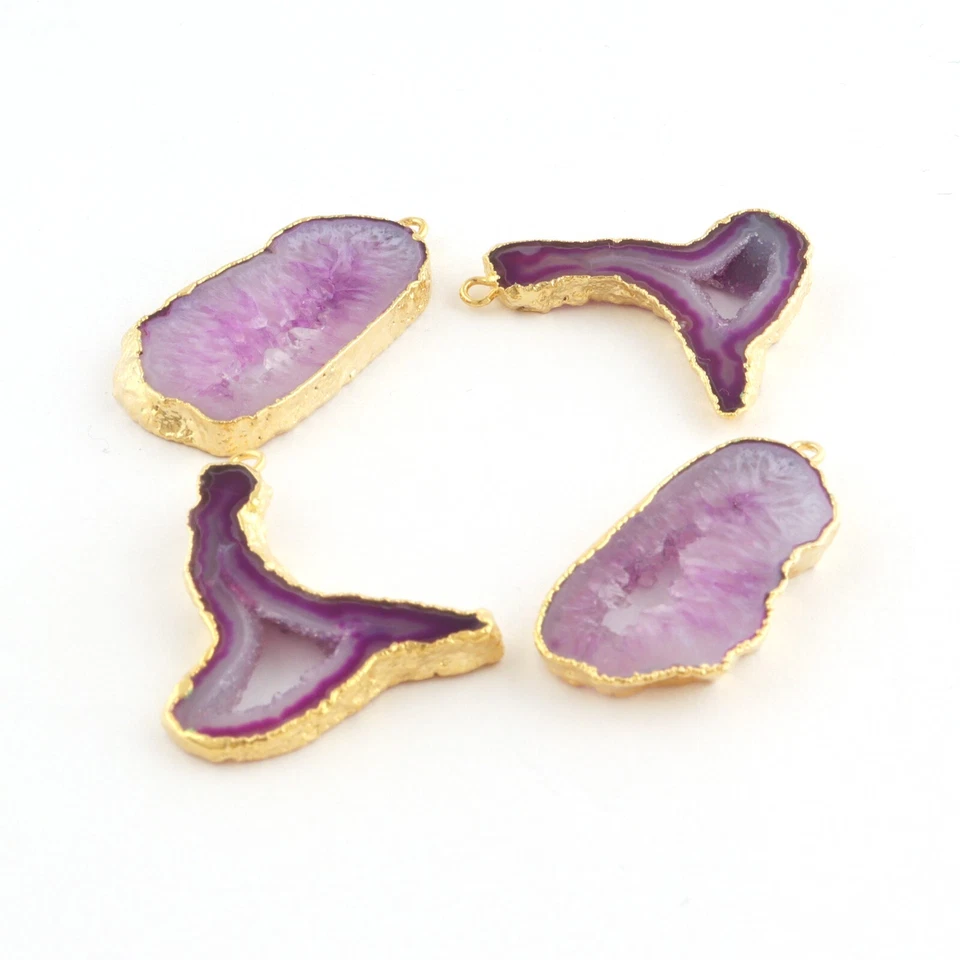 Ravishing Purple Geode Slice Druzy Gold Plated DIY Making Connectors Pair 2 Lot - Image 2 of 3
