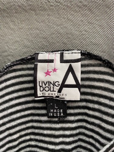 Living Doll Los Angeles Sheer 1/4 Zip Tank Top Sleeveless Size Large Striped - Picture 2 of 5