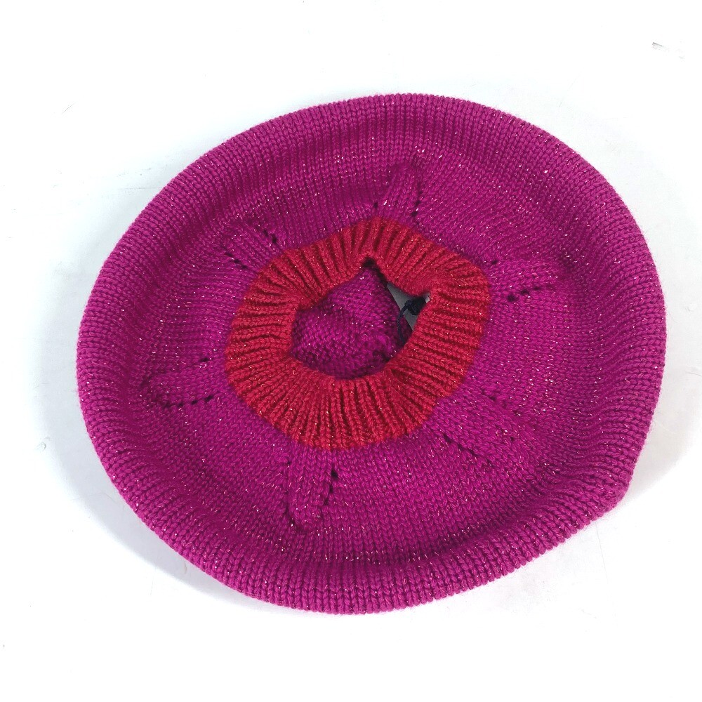 MIUMIU Glitter Bicolor Hat knit hat beret polyester / wool Pink Based/Red Knit Collage Merci Beaucoup Beret Knitting Hat Pattern main image 4