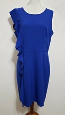 Calvin Klein Women's 12 Royal Blue Sleeveless Dress Ruffle Trimmed Fully Lined