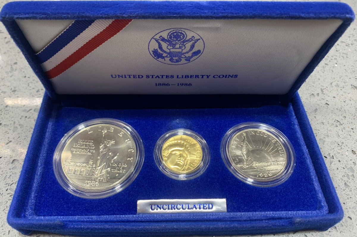 GOLD COIN United States Liberty Coins 1886 - 1986 Three-Coin Proof