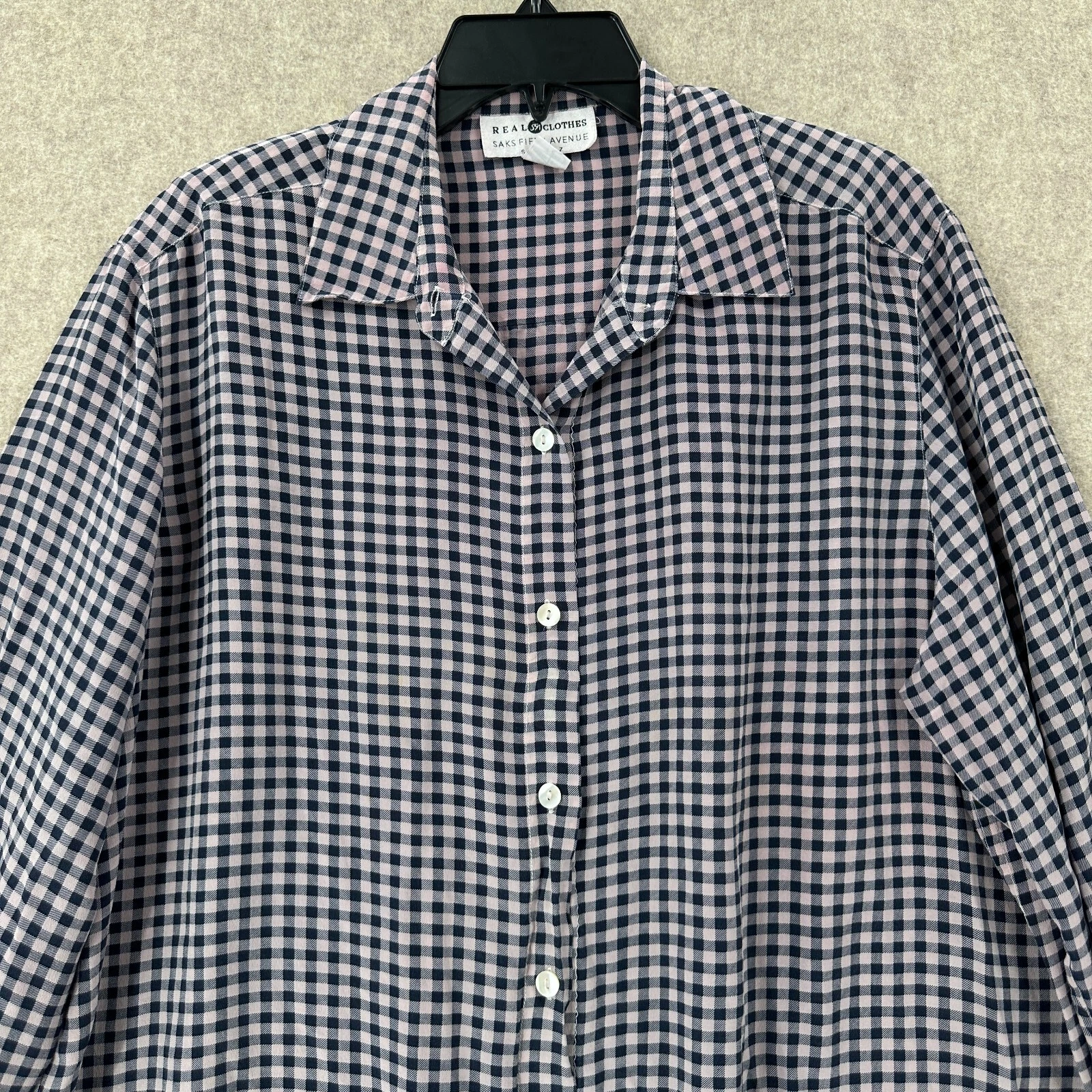 real-clothes silk button plaid check pink shirt