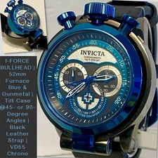 52mm Blue BULLHEAD | Tilt Case @45 &90 Degree | Chrono | I-FORCE Invicta Watch