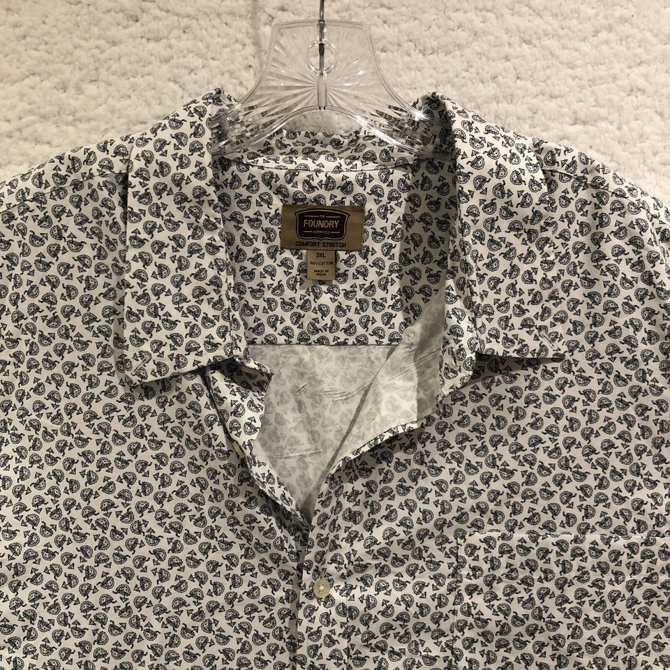 FOUNDRY Men Size 3XL Button Up Shirt White Blue Hawaiian Margarita Print - Image 3 of 4