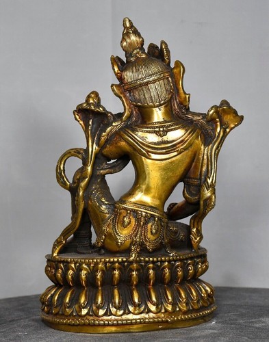 7.1" China old Tibet Tibetan Buddhism temple Bronze gilt Thinking Buddha statue - Picture 8 of 9
