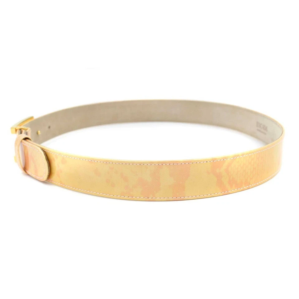 Nuevo Cinturón Escada Melón Naranja/Coral Estampado Serpiente Charol $210 Talla 40/10 EE. UU. Foto 3 de 4