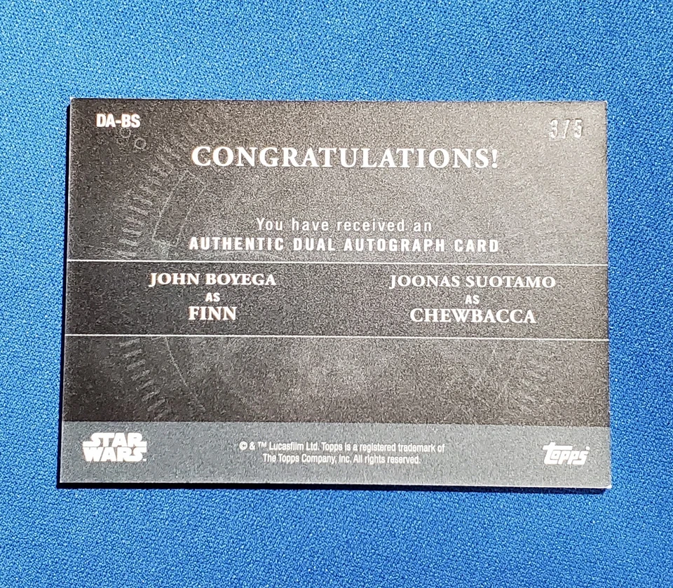 2018 Star Wars Masterwork Black Dual Auto John Boyega Finn Chewbacca Joonas 3/5 - Image 4 of 4