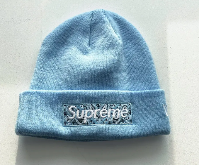 Supreme New Era Box Logo Beanie Light Blue (FW19) (Bandana Box