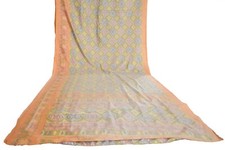 FNC Vintage Saree Indian Green Woven Ikat Blend Silk Sari Craft Fabric 5YD