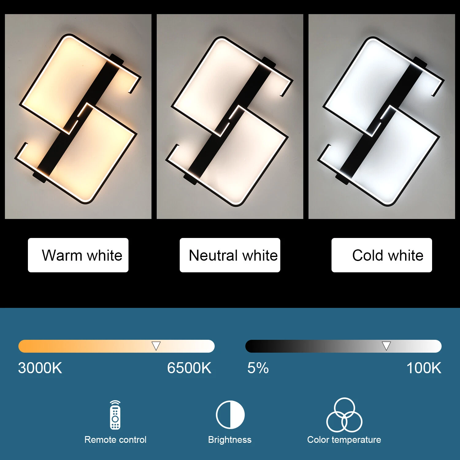 LED Ceiling Light – Geometry Square, Dimmable, 3000K-6500K – Perfect for Living Rooms