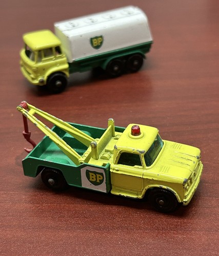 Vintage 1960’s Matchbox Trucks #25 BP Petrol Gasoline Tanker #13 Dodge Wreck Tow