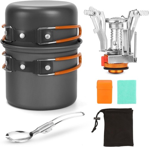 6pcs Camping Cookware Set, Lightweight Pot & Stove for Backpacking Hiking Picnic