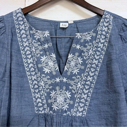 GAP Shirt Damen Gr. S bestickte Bluse mit Latz vorne blau weiß Baumwolle 3/4 Arm - Bild 2 von 6
