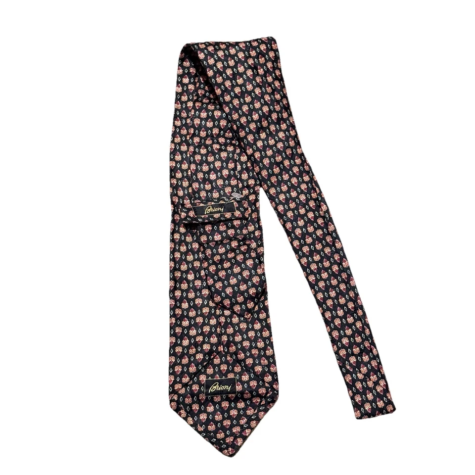 BRIONI Geometric Owl Eyes Diamond Men's Silk Necktie Tie ITALY - Image 2 of 4