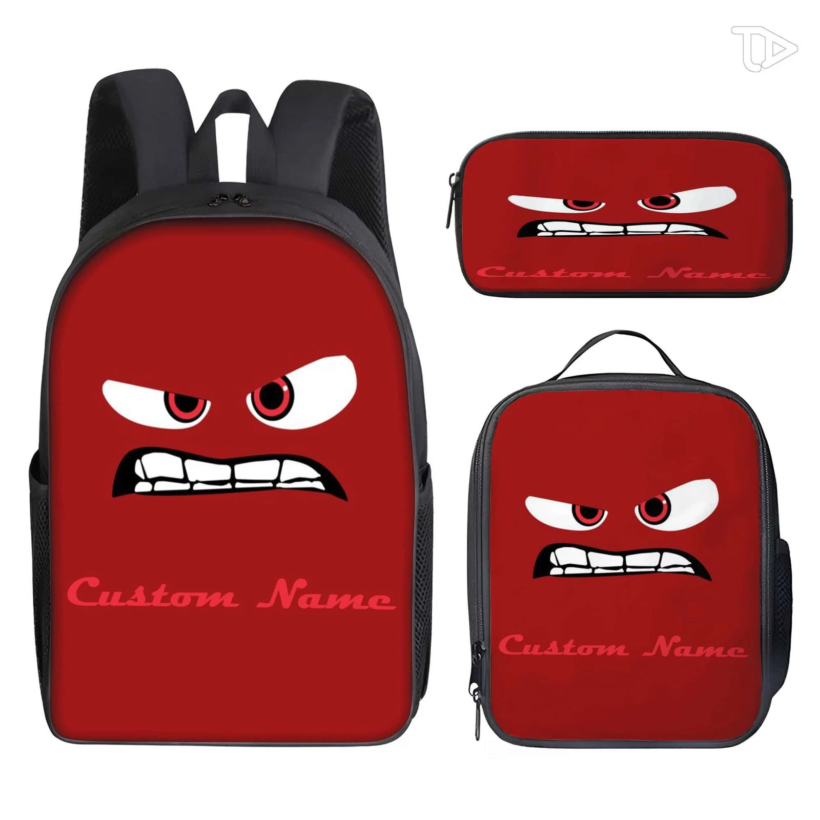 Red Cartoon Face Backpack Set Custom Name School Bag for Boys Girls