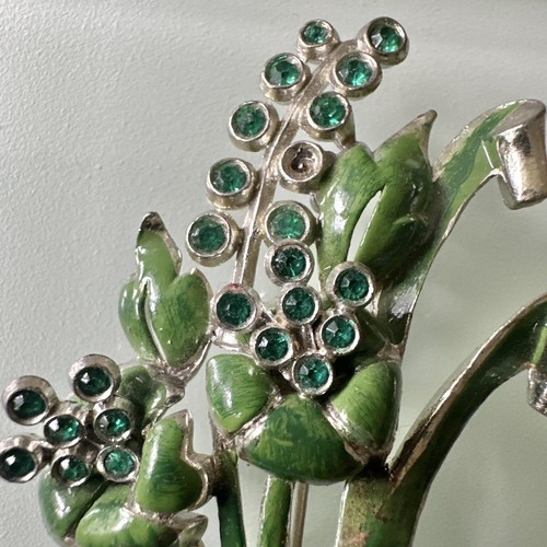Vintage große Brosche Anstecknadel Metall Emaille grün Strass Blumen Band 50er - 60er Jahre - Bild 3 von 14